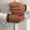 Rengetsu Chishin Earth Core luxury Agate men’s bracelet worn by male model – lifestyle photoshoot