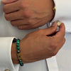 Rengetsu Ryokuken Green Blade luxury Malachite men’s bracelet 18 cm worn by male model – lifestyle photoshoot